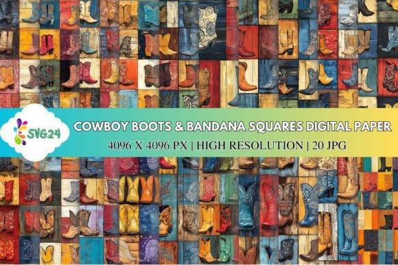Download Cowboy Boots &amp; Bandana Squares Digital P - Bandana Collection