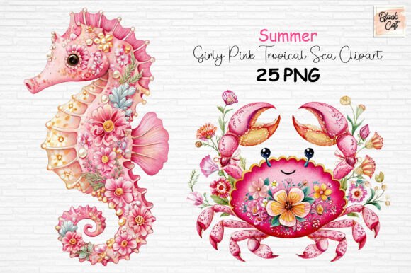Download Girly Pink Tropical Sea Summer Clipart - Premium Bundle